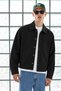 Men’s Shirt Collar Button-Front Black Melton Jacket