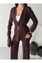 Women's Belt Detail Jacket and Pants Set—Stylish, Modern-Cut Two-Piece Set
