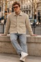 Men's Button-Front Melton Casual Cream Jacket - 2