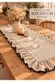 Ruffled Cream-Beige Table Runner, with White Trim on the Edges, Decorative, Small Size 40x110 cm