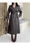 Women's Leather Trench Coat with Long Belt, Patchwork Design, and Back Slit—Stylish Transitional Outerwear - 2