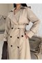 Women's Leather Trench Coat with Long Belt, Patchwork Design, and Back Slit—Stylish Transitional Outerwear - 3