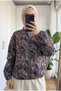 Women's Patterned Shawl-Mock Neck Bomber Jacket with Zipper and Elastic Waistband – Relaxed Fit, 65 cm - 2