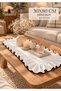 WHITE Table Runner WITH FRINGE, BLACK-EDGED, DECORATIVE, 30X80 CM