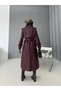 Women's Leather Trench Coat with Long Belt, Patchwork Design, and Back Slit—Stylish Transitional Outerwear