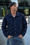 Men's Melton Shirt Collar Button-Up Jacket with Pockets for Everyday Wear