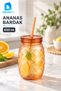 Pineapple-Printed Straw Cup, 600 ml, Plastic Beverage Cup with Lid - 2