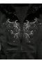 Tribal Gothic Print, Zipper-Front, Black, Fur-Trimmed Slim Fit Gothic Zip Cardigan - 2