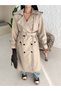 Women's Leather Trench Coat with Long Belt, Patchwork Design, and Back Slit—Stylish Transitional Outerwear