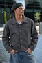 Men's Melton Shirt Collar Button-Up Jacket with Pockets for Everyday Wear