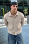Men's Melton Shirt Collar Button-Up Jacket with Pockets for Everyday Wear - 2