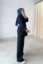Waist-Pleated Jacket and Pants Set - Navy Blue - 2