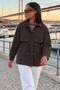 Women's Ruched Transitional Brown Coat - 6
