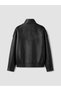 Women's Leather-Look Jacket with Mock Neck - 8