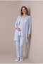 Women's Blue Shawl Collar Lace Long Sleeve Maternity Pajama Set with Easy Breastfeeding Dressing Gown - 4