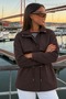 Women's Ruched Transitional Brown Coat - 3