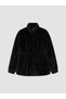 Women's Fur Coat with a Mock Neck and Ruched Hem - 6