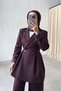 Waist-Pleated Jacket and Pants Set - Plum - 5
