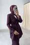 Waist-Pleated Jacket and Pants Set - Plum - 4