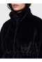 Women's Fur Coat with a Mock Neck and Ruched Hem - 4