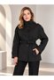 Women's Short Trench Coat with Belted Design, Mock Neck, Buttons, and Pockets—Stylish Jacket