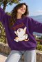 "Yeah" Printed Cheerful Cat Unisex Oversized Sweatshirt – Crew Neck Relaxed Fit Casual Sweatshirt