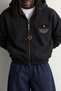 Men's Oversized Hooded Leather Sweatshirt with Zippered Pockets and Zip Detail