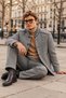 Men's Checkered Button-Up Mock Neck Melton Gray Coat - 3