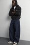 Men's Oversized Hooded Leather Sweatshirt with Zippered Pockets and Zip Detail - 3