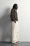 Men's Oversized Hooded Leather Sweatshirt with Zippered Pockets and Zip Detail - 4