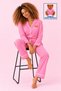 Women's Long-Sleeve Cotton Pink Premium Buttoned Pajama Set with Embroidered Bear and Pockets - 3