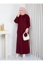 Modest Knit Skirt Set for Women: Knit Jacket and Skirt Two-Piece Set with Flap Pockets and Buttons, Winter, Burgundy - 2