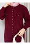 Modest Knit Skirt Set for Women: Knit Jacket and Skirt Two-Piece Set with Flap Pockets and Buttons, Winter, Burgundy - 6