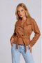 Mock Neck Suede Trench Coat with Buttons - 3