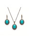 Bronze Women's Copper Jewelry Set with Zircon Accents: Turquoise and Zircon Stones, Ottoman-Style Vintage Necklace and Earring Set - 4