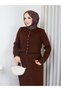 Short Jacket and Maxi Skirt Modest Skirt Set for Women, Knit Button-Down Winter Two-Piece Set, Brown - 4