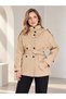Women's Short Trench Coat with Belted Design, Mock Neck, Buttons, and Pockets—Stylish Jacket