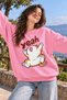 "Yeah" Printed Cheerful Cat Unisex Oversized Sweatshirt – Crew Neck Relaxed Fit Casual Sweatshirt