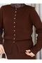 Short Jacket and Maxi Skirt Modest Skirt Set for Women, Knit Button-Down Winter Two-Piece Set, Brown - 5