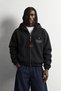 Men's Oversized Hooded Leather Sweatshirt with Zippered Pockets and Zip Detail - 2