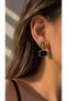 Gold Earrings with Black Accents and Dangling Elements - 2