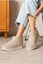 Women's Thick-Sole Ankle Boots with Fur-Lined Design, Beige Suede - 3