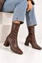 F06 Women's Stretch Zipper-Front Square-Toe Thick Heel Fancy Boots - 3