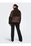 Plus-Size Women's Quilted Jacket with Mock Neck, Paneled Design with Plush Trim, Quilted Construction, Zippered Pocket, and Fabric Patchwork—Carohıo Quilt Mix Fleece Short Jacket - 5