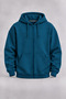 Unisex Petrol Blue Hooded Zipper Basic Cardigan, 3-Ply