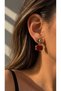 Gold Earrings with Red Accents and Dangling Elements - 2