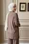 Knit Set with Beaded Details on the Shoulders and Sleeves, Includes Pants, 101063, Brown - 3