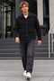 Men's Double-Pocketed, Button-Front, Transitional Black Jacket - 4