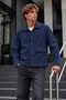 Men's Double-Pocketed, Button-Up, Transitional Navy Blue Jacket