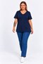 Plus Size V-Neck Slit Cotton Basic T-Shirt - NAVY - 7